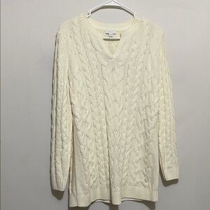 J. Jill Ivory V-Neck Cable Knit Chenille Tunic Sweater Small